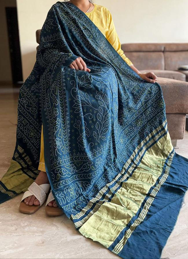 Silk Blue Traditional Wear Printed Dupatta